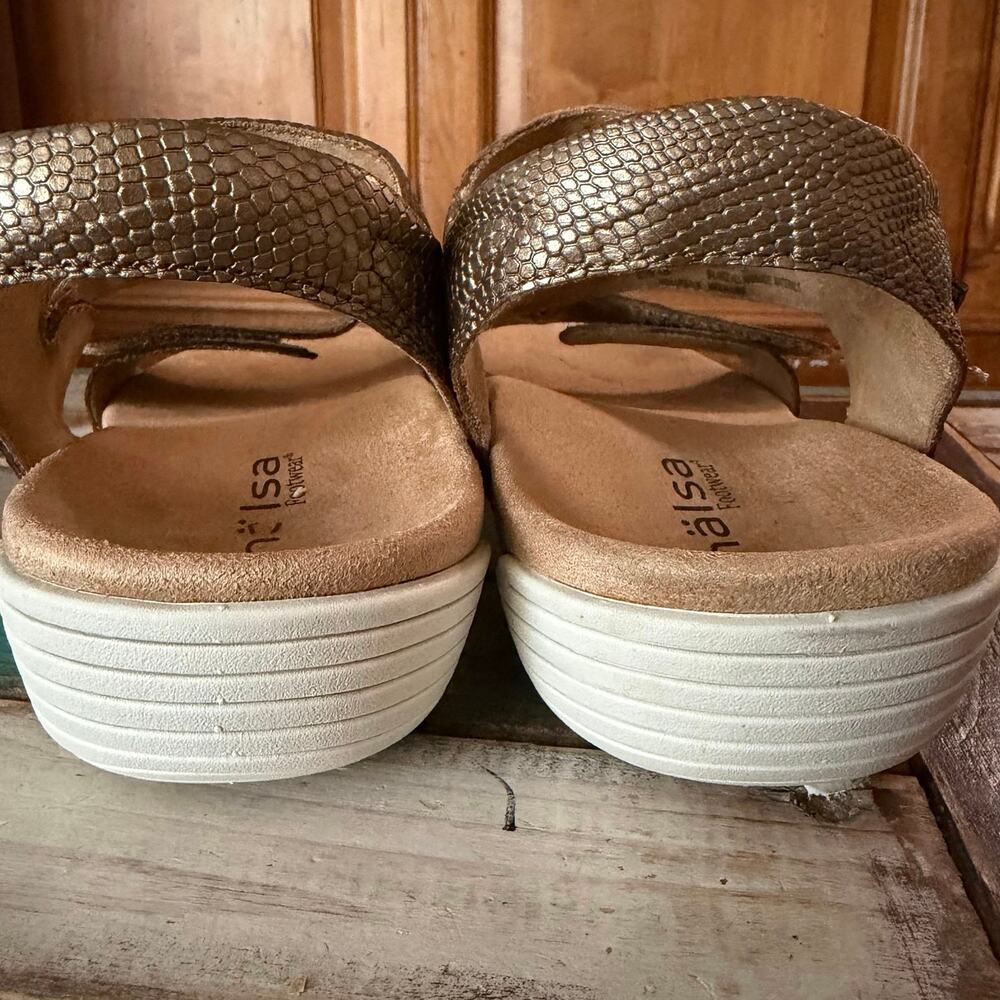 Halsa Denia Snake print Reptile bronze copper ankle strap sandals Women's 9.5 - Picture 5 of 12